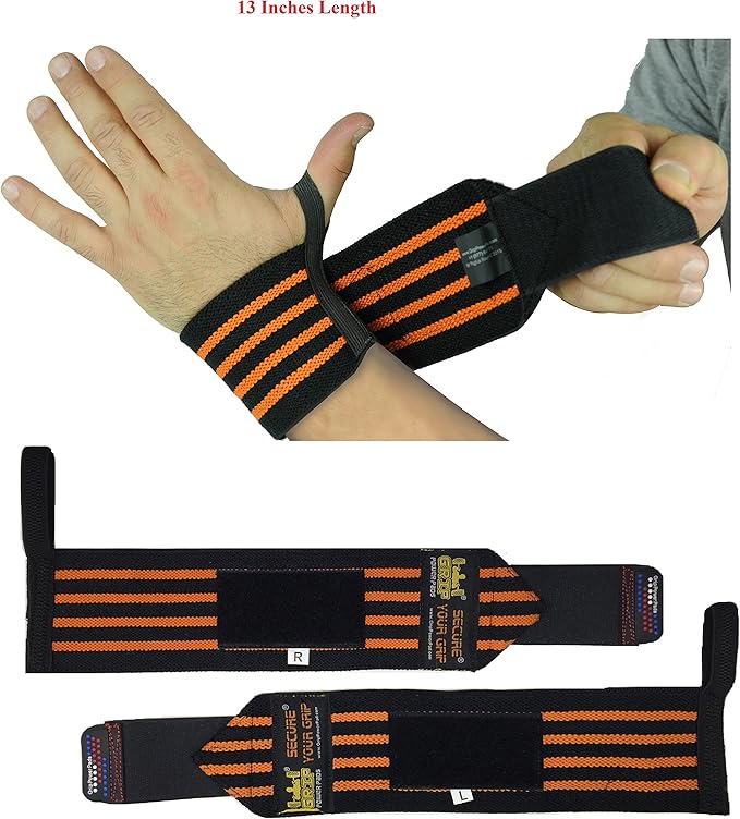 Grip Power Pads Wrist Wraps 2 Wraps for Weight Lifting Wrist Support Cotton Wraps Gym Bandage Straps for Men & Women Premium Quality & PRO Rubber