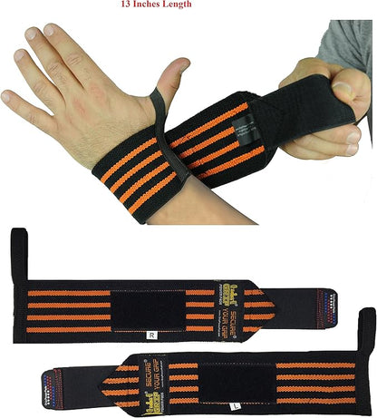 Grip Power Pads Wrist Wraps 2 Wraps for Weight Lifting Wrist Support Cotton Wraps Gym Bandage Straps for Men & Women Premium Quality & PRO Rubber