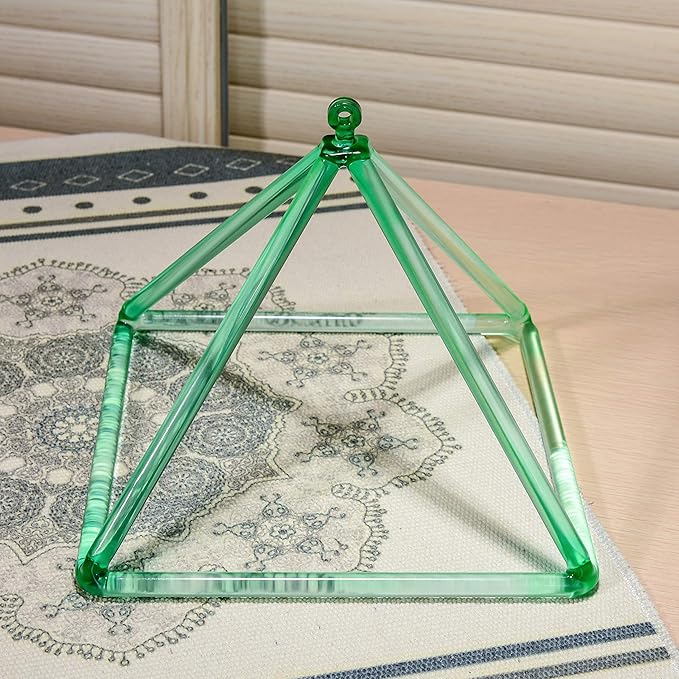 TOPFUND 6" Green Crystal Singing Pyramid Sound Therapy Instrument with Carrying Case and Quartz Suede Mallet