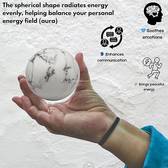 Amazing Gemstone Howlite Crystal Ball with Stand - 2 Inches Crystal Sphere Meditation Balls for Witchcraft and Decorative Balls