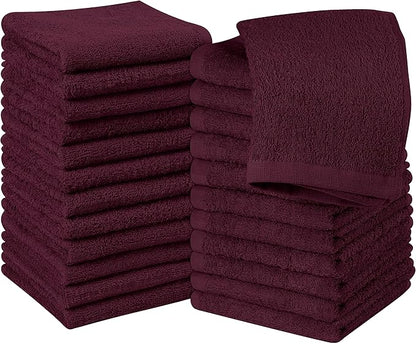 Utopia Towels 24 Pack Cotton Washcloths Set, 100% Ring Spun Cotton, Premium Quality Flannel Face Cloths, Highly Absorbent and Soft Feel Fingertip Towels, Burgundy