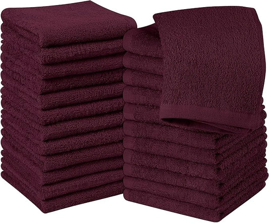 Utopia Towels 24 Pack Cotton Washcloths Set, 100% Ring Spun Cotton, Premium Quality Flannel Face Cloths, Highly Absorbent and Soft Feel Fingertip Towels, Burgundy