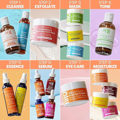 SeoulCeuticals Korean Face Scrub - Exfoliating Face Mask Skincare K Beauty Mask for Glass Skin - Kaolin Clay + Charcoal Cream Exfoliant Mask 2oz