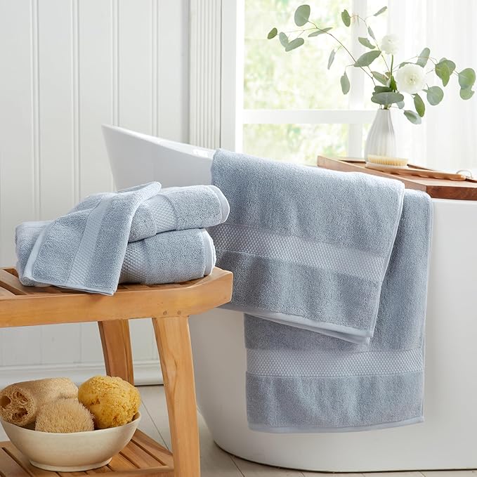 Springtree Home Blue Bath Towels Set of 6 | Classic Hotel Bath Towels | 100% Combed Cotton | Absorbent Quick-Dry Towels for Bathroom | Oeko-TEX® Standard 100 Cotton | Cynewski Collection - Blue Fog