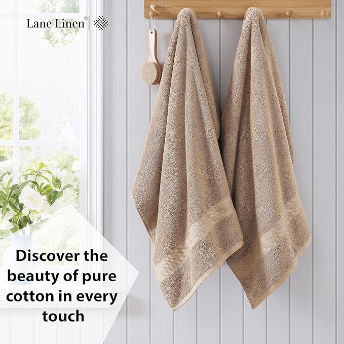 Lane Linen 100% Cotton Bath Sheets 4 Pack (35"x66") - Ring Spun Cotton Extra Large Bath Towels Set - Quick Dry, Soft & Absorbent Oversized Shower Towel Sets - Sustainabaly Produced, Pre Shrunk - Taupe