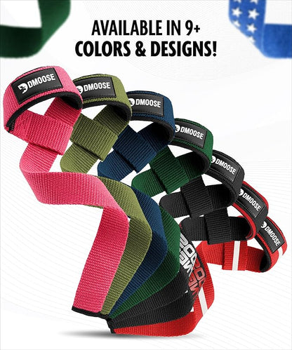 DMoose Fitness Lifting Straps 24" (Pair) - 5mm Padded Durable Wrist Straps for Weightlifting & Powerlifting - Cotton Lifting Strap with Silicone Grip for Men & Women - Deadlift Strap for Gym Workout
