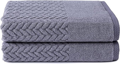 Texere 100% Organic Cotton Jacquard 650 GSM Premium Bath Towel Sets - Extra Absorbent Quick Dry and Plush (Cable, Excalibur, 2 Bath Towels)