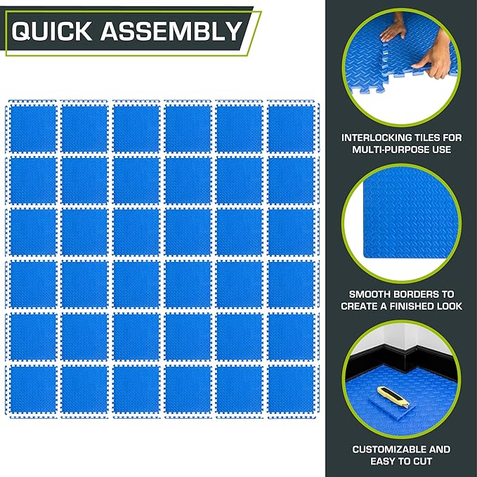 ProsourceFit Puzzle Exercise Mat ½ in, EVA Interlocking Foam Floor Tiles for Home Gym, Mat for Home Workout Equipment, Floor Padding for Kids