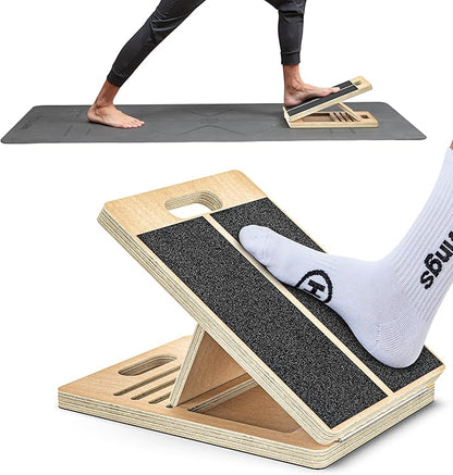 Calf Stretcher – Wooden Portable Slant Board for Calf Stretching – Adjustable Incline Board Physical Therapy Equipment with Reducing Injury Risk and Improving Foot, Leg & Ankle Mobility