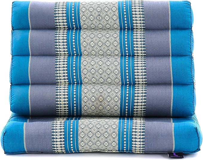Leewadee 1-Fold Mat with Triangle Cushion – Comfortable TV Pillow, Foldable Mattress with Cushion Made of Kapok, 30 x 20 inches, Light Blue