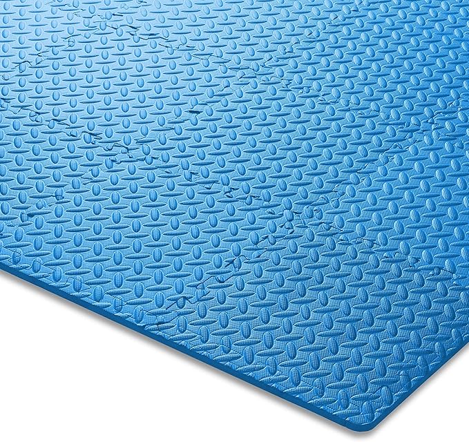 Philosophy Gym Pack of 12 Exercise Flooring Mats - 12 x 12 Inch Foam Rubber Interlocking Puzzle Floor Tiles - Blue