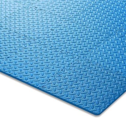 Philosophy Gym Pack of 12 Exercise Flooring Mats - 12 x 12 Inch Foam Rubber Interlocking Puzzle Floor Tiles - Blue