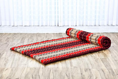Leewadee - Kapok Roll Mat – Handcrafted Folding Sleep & Relaxation Mattress from Thailand, Ideal as Guest Bed, Camping Mat, Yoga Mat or Traditional Futon, 75 x 39 inches, Red
