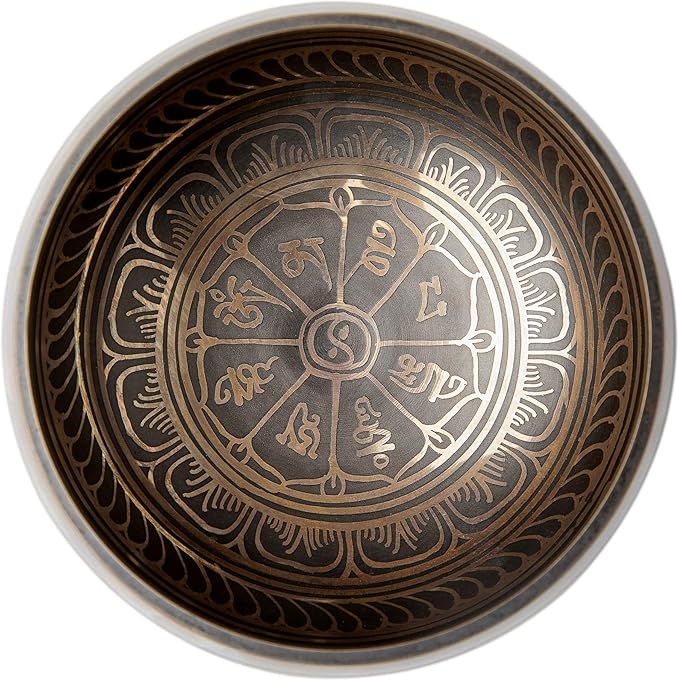 Tibetan Singing Bowl Set Authentic – Handmade in Nepal Sound & Meditation Bowl – Spiritual Decor for Yoga, Wellness Spaces & Relaxation by Himalayan Bazaar (Brown & Red)