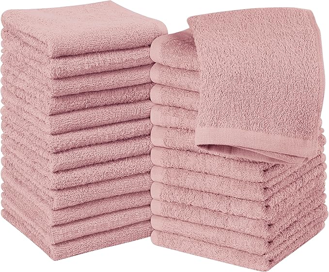 Utopia Towels 24 Pack Cotton Washcloths Set, 100% Ring Spun Cotton, Premium Quality Flannel Face Cloths, Highly Absorbent and Soft Feel Fingertip Towels, Dusty Pink