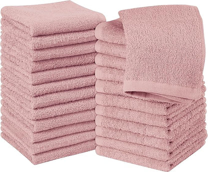 Utopia Towels 24 Pack Cotton Washcloths Set, 100% Ring Spun Cotton, Premium Quality Flannel Face Cloths, Highly Absorbent and Soft Feel Fingertip Towels, Dusty Pink