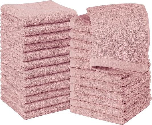 Utopia Towels 24 Pack Cotton Washcloths Set, 100% Ring Spun Cotton, Premium Quality Flannel Face Cloths, Highly Absorbent and Soft Feel Fingertip Towels, Dusty Pink