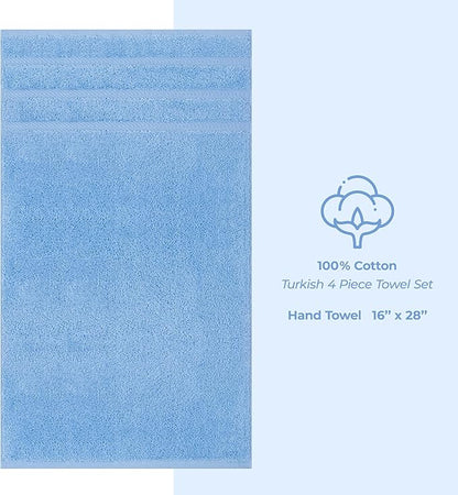 American Soft Linen Luxury Hand Towels for Bathroom, 600 GSM 100% Cotton Turkish 4 Piece Hand Towel Set, 600 GSM Hand Face Towels for Kitchen, Sky Blue Hand Towels