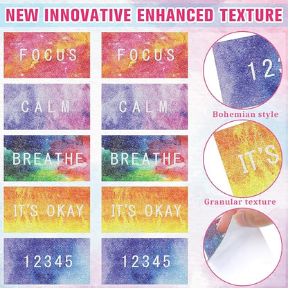 Crtiin 50 Pieces Anxiety Sensory Stickers for Anxiety Relief Items Mental Health Stickers Fidget Textured Strips for Office Classroom Desk Relieve Adult Stress(Bright Style)