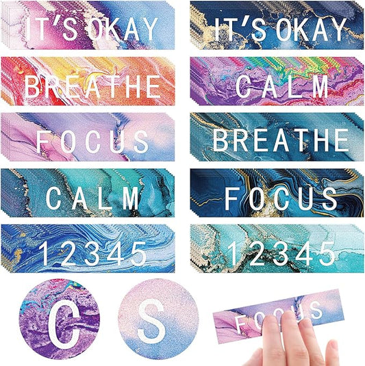 Crtiin 50 Pieces Anxiety Sensory Stickers for Anxiety Relief Items Mental Health Stickers Fidget Textured Strips for Office Classroom Desk Relieve Adult Stress(Trendy Style)