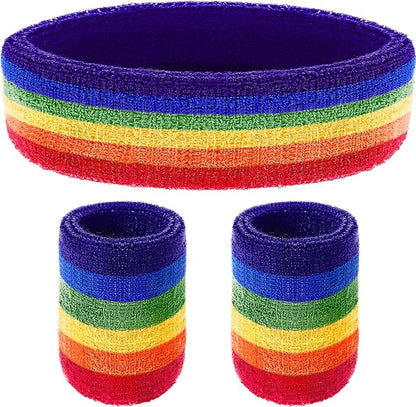 WILLBOND 3 Pcs Sweatbands Set 80s 90s Neon Sports Headband Tennis Striped Sweat Band Sports Competitions Games for Men Women Party Supplies