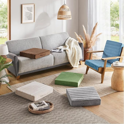 Codi High Density Foam Floor Pillow 2 Sets, Large Meditation Cushions Seating for Adults and Yoga Sitting, Washable Thick Couch Cushion with Soft Tufted Covers - 22 inch Blue