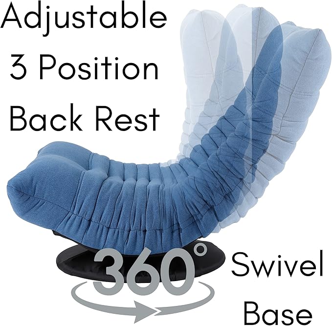 BIRDROCK HOME Swivel Floor Chair - 360 Adjustable Memory Foam Lounge Seat - Gaming - Comfortable Back Support - Cushion Dorm Rocker - Comfy for Reading Game Meditating - Fully Assembled (Blue)