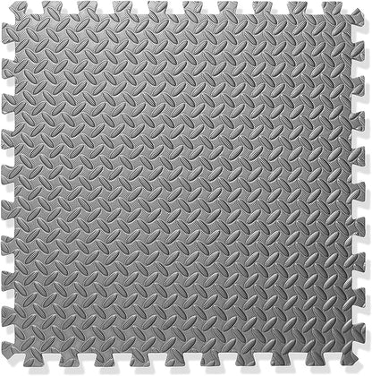 Philosophy Gym Pack of 6 Exercise Flooring Mats - 24 x 24 Inch Foam Rubber Interlocking Puzzle Floor Tiles - Gray