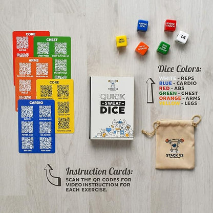 Quick Sweat Fitness Dice. Bodyweight Exercise Workout Game. Designed by a Military Fitness Expert. Video Instructions Included. No Equipment Needed. Burn Fat Build Muscle. (2019 Base Set)