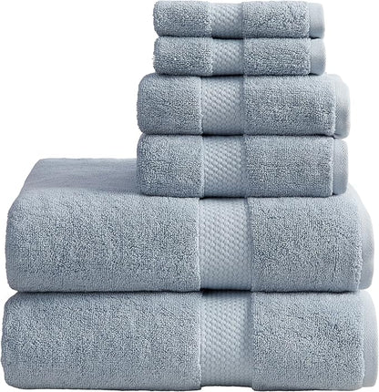 Springtree Home Blue Bath Towels Set of 6 | Classic Hotel Bath Towels | 100% Combed Cotton | Absorbent Quick-Dry Towels for Bathroom | Oeko-TEX® Standard 100 Cotton | Cynewski Collection - Blue Fog