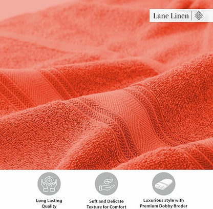 LANE LINEN 100% Cotton Zero Twist, Bath Towels (30"x60") - 4 Pieces - Large Towels for Bathroom - Quick Drying, Soft & Absorbent Large Shower Towel Set - Used in Gym, Hotel, Spa, Home - Living Coral