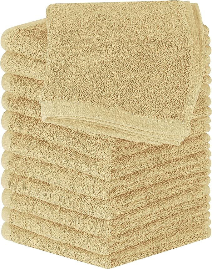 Utopia Towels 12 Pack Cotton Washcloths Set, 100% Ring Spun Cotton, Premium Flannel Face Cloths, Highly Absorbent and Soft Feel Fingertip Towels, Beige