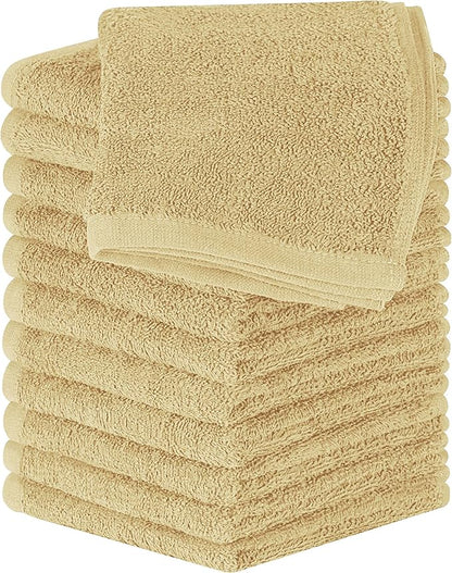 Utopia Towels 12 Pack Cotton Washcloths Set, 100% Ring Spun Cotton, Premium Flannel Face Cloths, Highly Absorbent and Soft Feel Fingertip Towels, Beige
