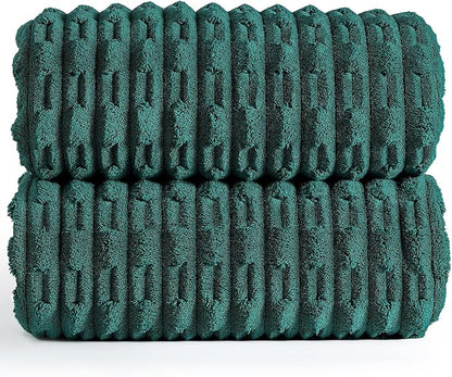 40x80 Inches Oversized Bath Sheets Extra Large Bath Towels Set of 2 for Adults Super Soft Quick Dry Lightweight Lint Free Absorbent Stripe Microfiber Shower Towels (Dark Green, 2 Piece)