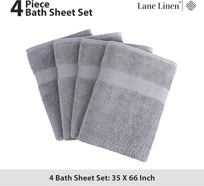 LANE LINEN 100% Cotton Bath Sheets Set of 4 (35"x66") - Ring Spun Cotton Extra Large Bath Towels Sets - Quick Dry, Soft & Absorbent Oversized Shower Towel Sets - Sustainabaly Produced - Space Grey