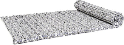 Leewadee - Kapok Roll Mat – Handcrafted Folding Sleep & Relaxation Mattress from Thailand, Ideal as Guest Bed, Camping Mat, Yoga Mat or Traditional Futon, 75 x 39 inches, Blue White