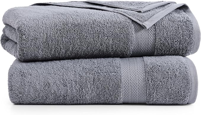 LANE LINEN 100% Cotton 2 Pack Bath Sheets (35"x66") - Ring Spun, Extra Large Cotton Bath Towels Set - Quick Dry, Soft & Absorbent Oversized Towel Set - Remains Soft After Multiple Washes - Cool Grey