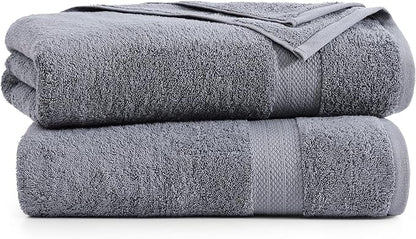 LANE LINEN 100% Cotton 2 Pack Bath Sheets (35"x66") - Ring Spun, Extra Large Cotton Bath Towels Set - Quick Dry, Soft & Absorbent Oversized Towel Set - Remains Soft After Multiple Washes - Cool Grey