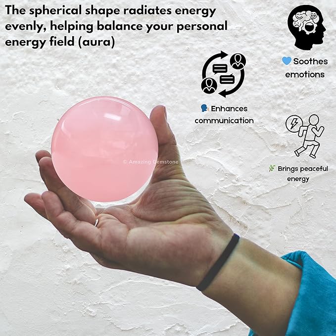 Amazing Gemstone Rose Quartz Crystal Ball with Stand - 2 Inches Crystal Sphere Meditation Balls for Witchcraft and Decorative Balls