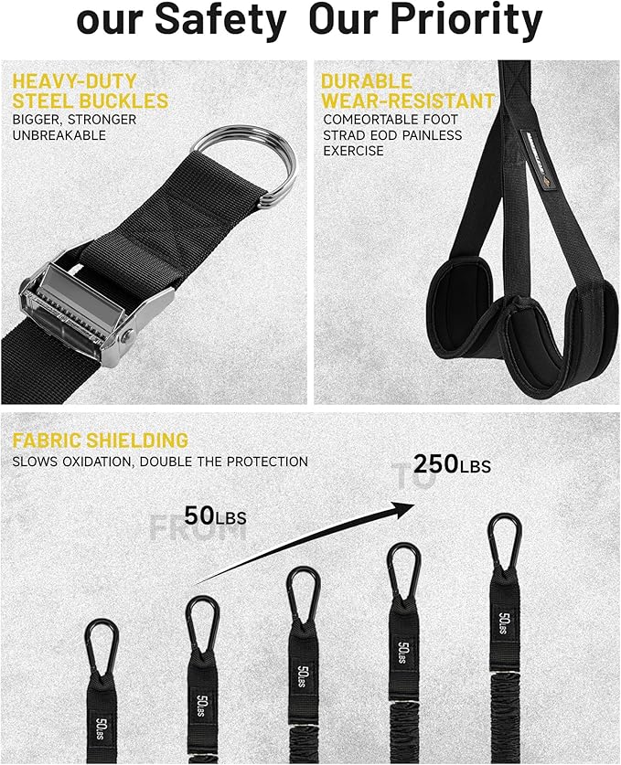 MANUEKLEAR Heavy Duty Resistance Bands for Pull Ups, Pull Up Assistance Bands with Scale Tracking Feature, Adjustable Pull Up Assist Band with Five 50-Pound Pull Up Bands and Fabric Feet/Knee Rest