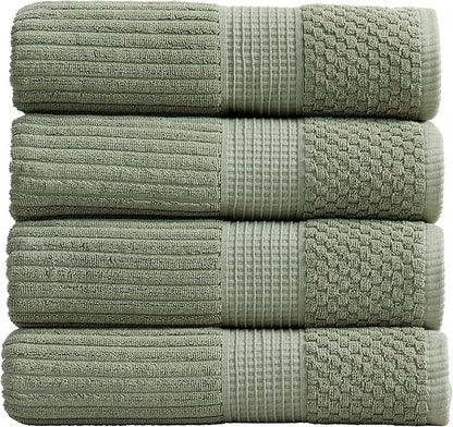 Springtree Home 100% Cotton Bath Towel Set of 4 | Super Soft & Absorbent with Quick-Dry Fibers | 4 Bath Towels | Textured and Durable Cotton | Krista Collection (Lily Pad Green)