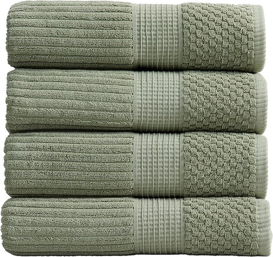 Springtree Home 100% Cotton Bath Towel Set of 4 | Super Soft & Absorbent with Quick-Dry Fibers | 4 Bath Towels | Textured and Durable Cotton | Krista Collection (Lily Pad Green)