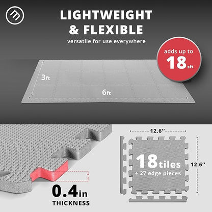 bemaxx Gym Mats Set - 18 pcs EVA Interlocking Foam Floor Tiles (12.6"x12.6"x0.4") 18sqft Protective Gym Flooring Sports Home Workout Exercise Mats Puzzle Garage Fitness Play-Room Garage Pool Treadmill