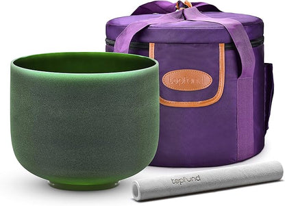 TOPFUND Green F Note Crystal Singing Bowl Heart Chakra 8 inch with Heavy Duty Carrying Case and Suede Mallet
