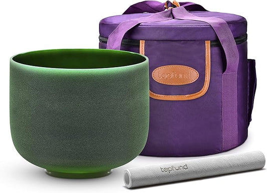 TOPFUND Green F Note Crystal Singing Bowl Heart Chakra 8 inch with Heavy Duty Carrying Case and Suede Mallet