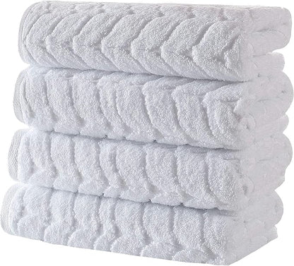 BAGNO MILANO Turkish Bath Towels, Soft Plush Jacquard Luxury Bath Towels, Quick Dry Towel Set (White, 4 Pcs Hand Towel Set)