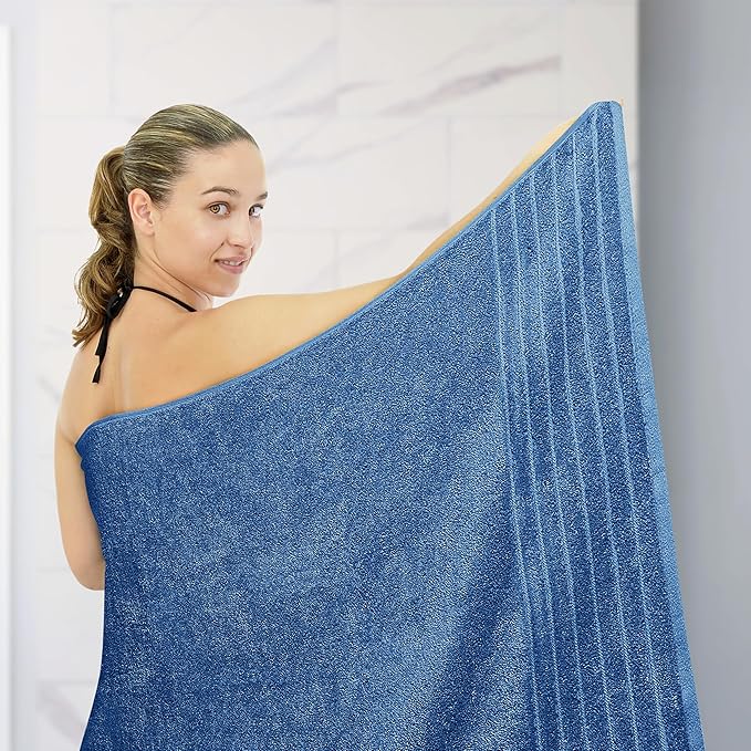 Tens Towels Pack of 1 Jumbo Bath Sheet 40 x 80 Inches, Extra Large & Light Weight, Quicker to Dry, 100% Cotton, Super Soft & Absorbent, Perfect to Wrap Yourself in, Blue