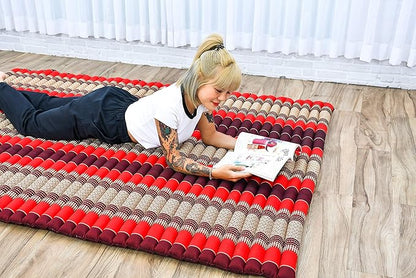 Leewadee - Foldable Floor Mattress - Japanese Roll Up Futon -Trifold Tatami Mat- Guest Floor Bed - Camping Mattress - Thai Massage Mat, Kapok Filled, 75 x 57 inches, Red