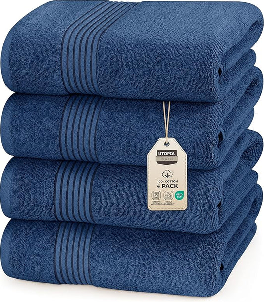 Utopia Towels 4 Pack Bath Towels Set, 27 by 54 Inches, 100% Ring Spun Cotton, Quick Dry, Highly Absorbent, Soft Feel Towels, Perfect for Daily Use, Navy