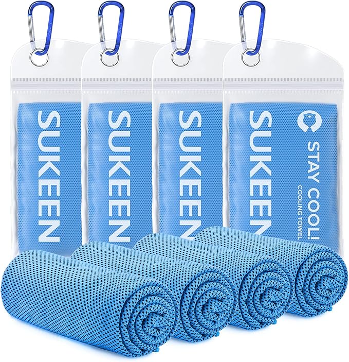 Sukeen [4 Pack Cooling Towel (40"x12"), Soft Breathable Chilly Microfiber Towel for Yoga,Sport,Running,Gym,Workout,Camping,Fitness,Workout & More Activities